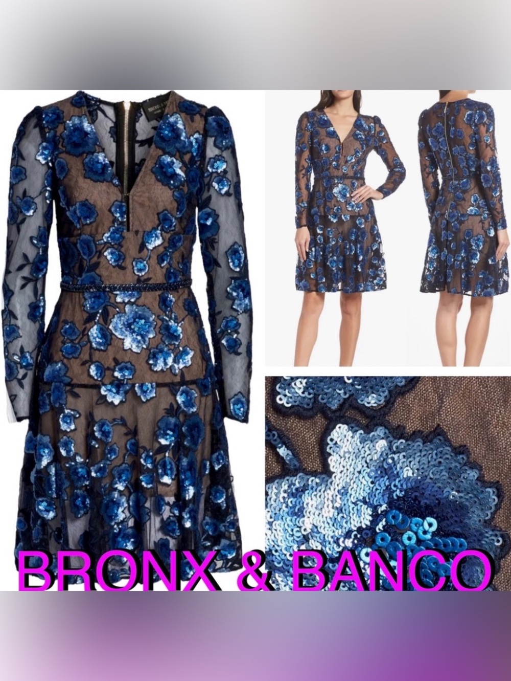 BRONX & BANCO Floral Sequin Saphire Flared dress blue size 2 ( xs)
